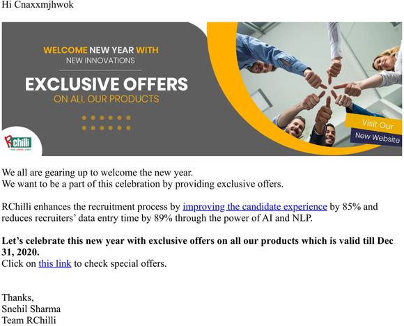 Re: Welcome the New Year with RChilli New Innovations and Offers