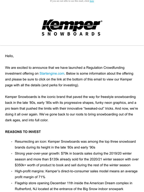 kemper snowboards investment