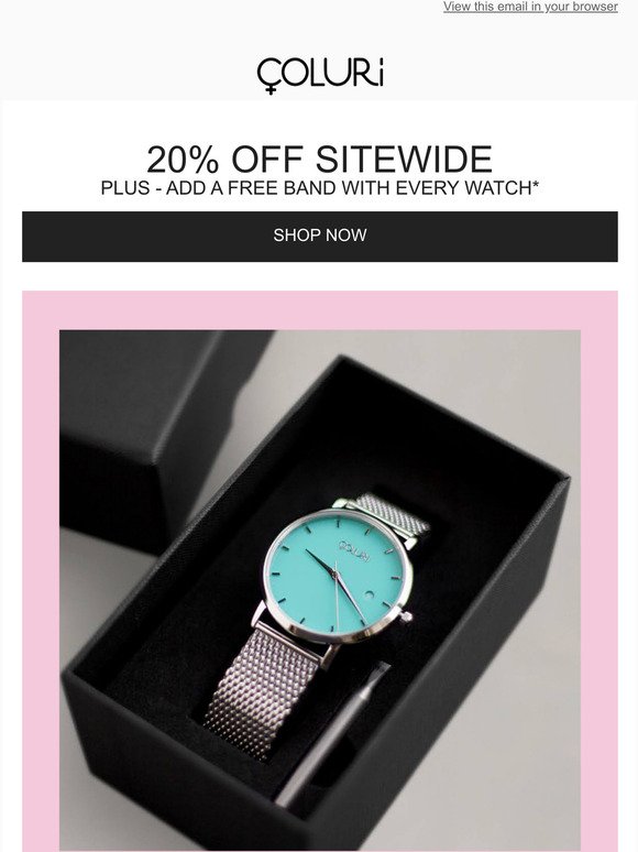 20% OFF + FREE BAND WITH EVERY WATCH