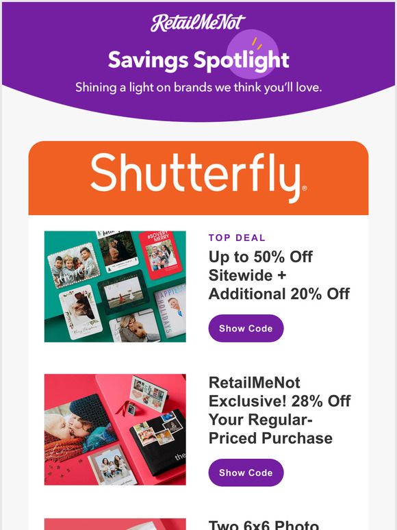 Retailmenot Shutterfly Up To 50 Off Sitewide Free Photo Book More Milled