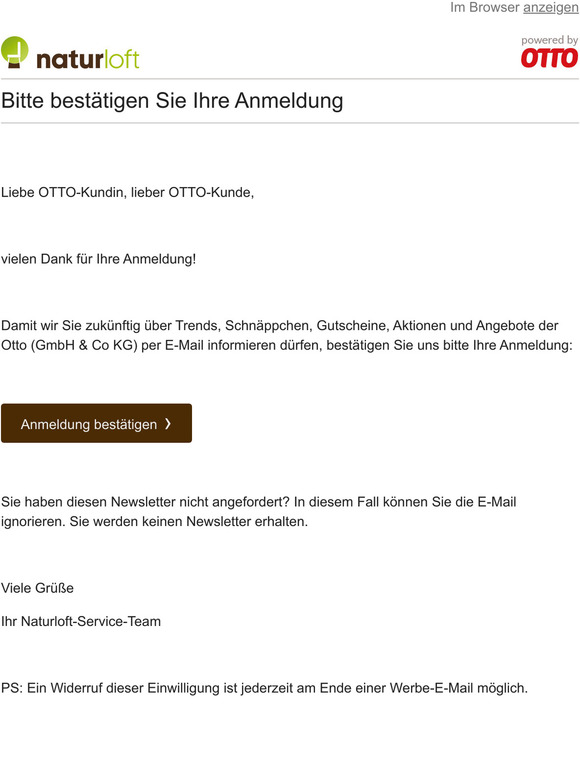 naturloft.de - Bitte bestätigen Sie Ihre Anmeldung!