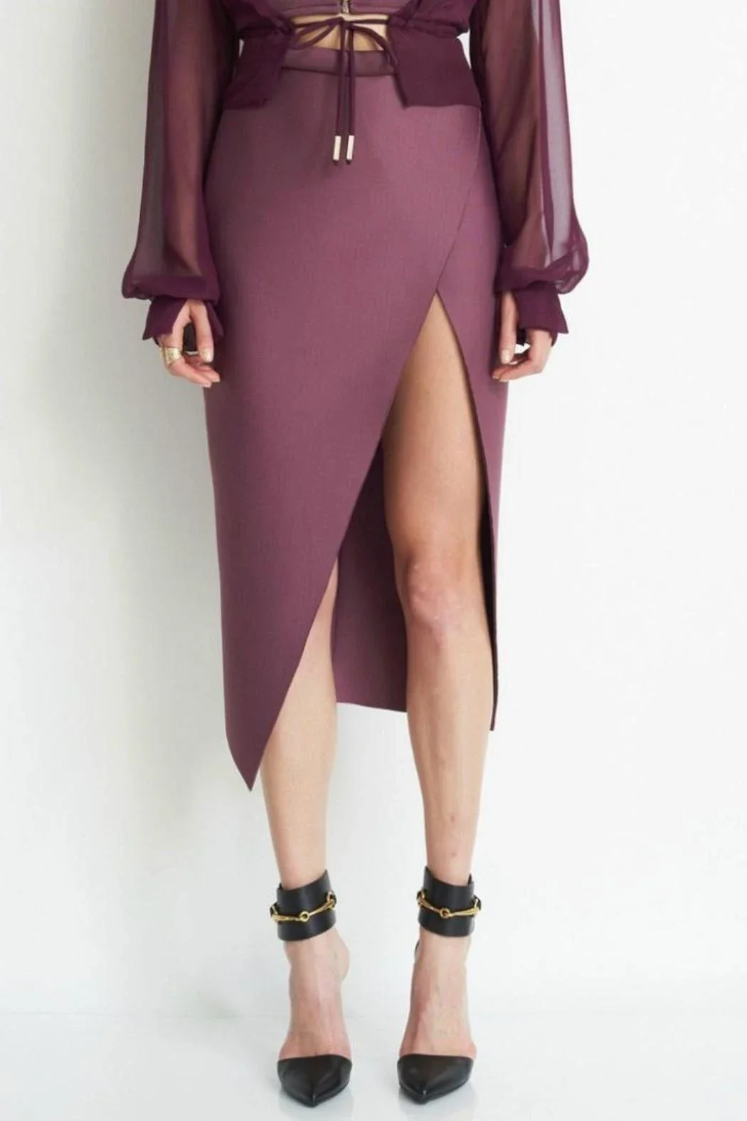 Image of Gwen Asymmetric High Slit Skirt