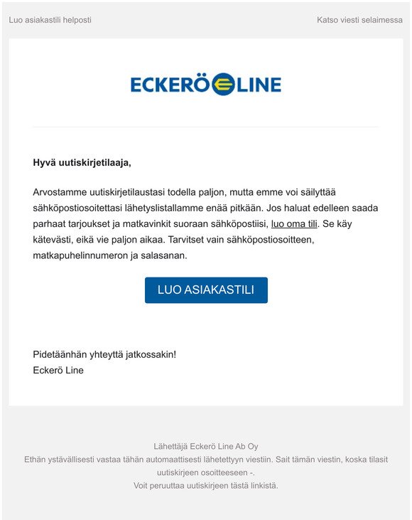 Eckerö Line: Vielä ehdit luoda asiakastilin | Milled