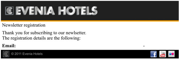 EveniaHotels :: newsletter registration