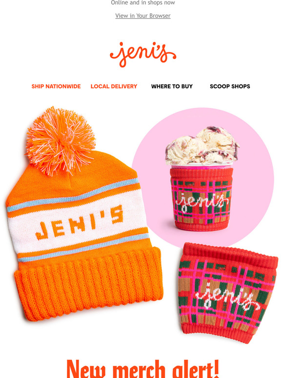Jeni's Ice Creams New merch! To keep your head and pint cozy Milled
