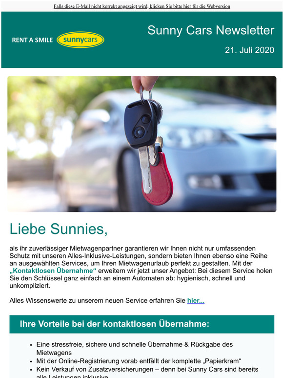 SCHNELL UND EINFACH: KONTAKTLOSE ÜBERNAHME MIT SUNNY CARS ☀