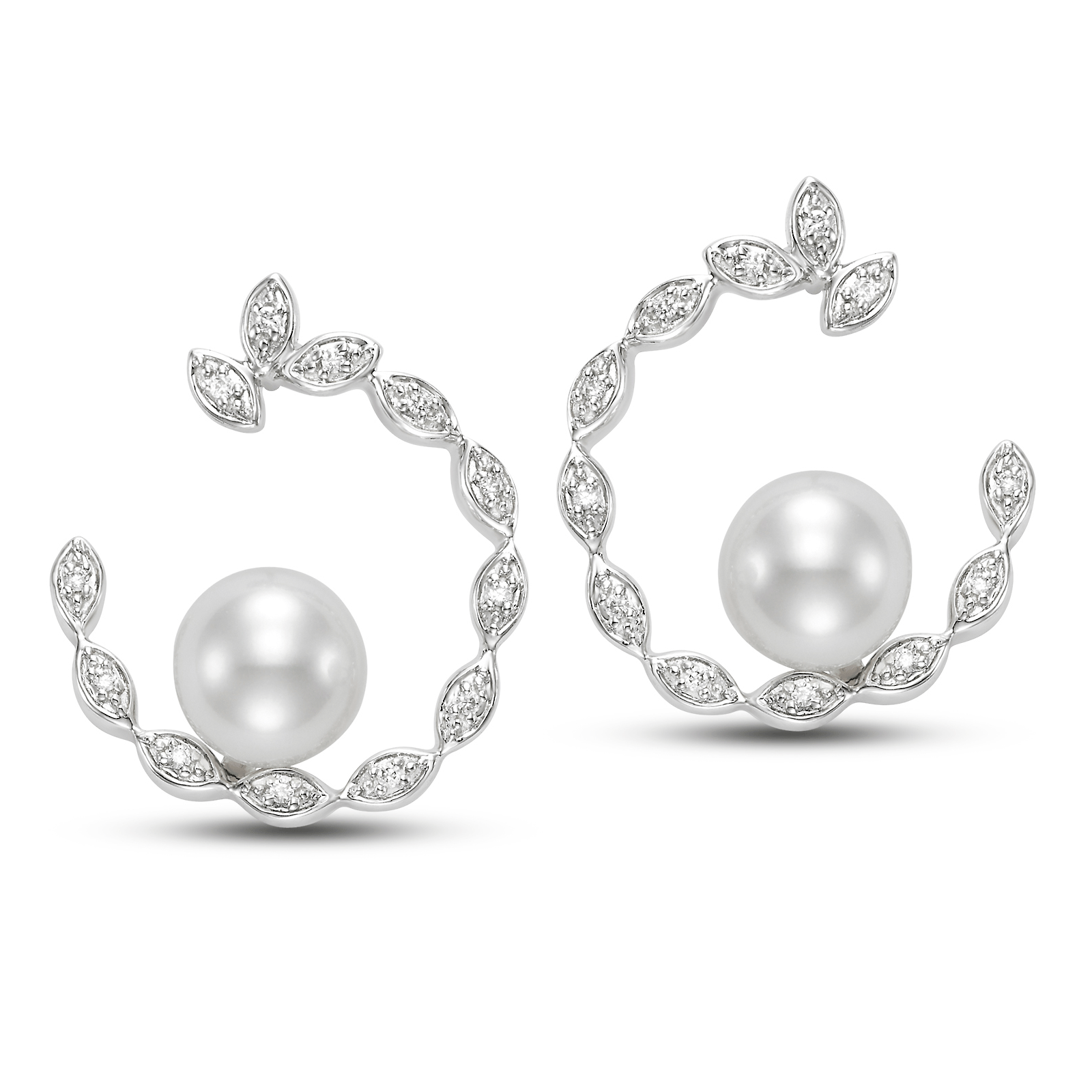 mastoloni diamond wreath pearl hoop earrings in white gold