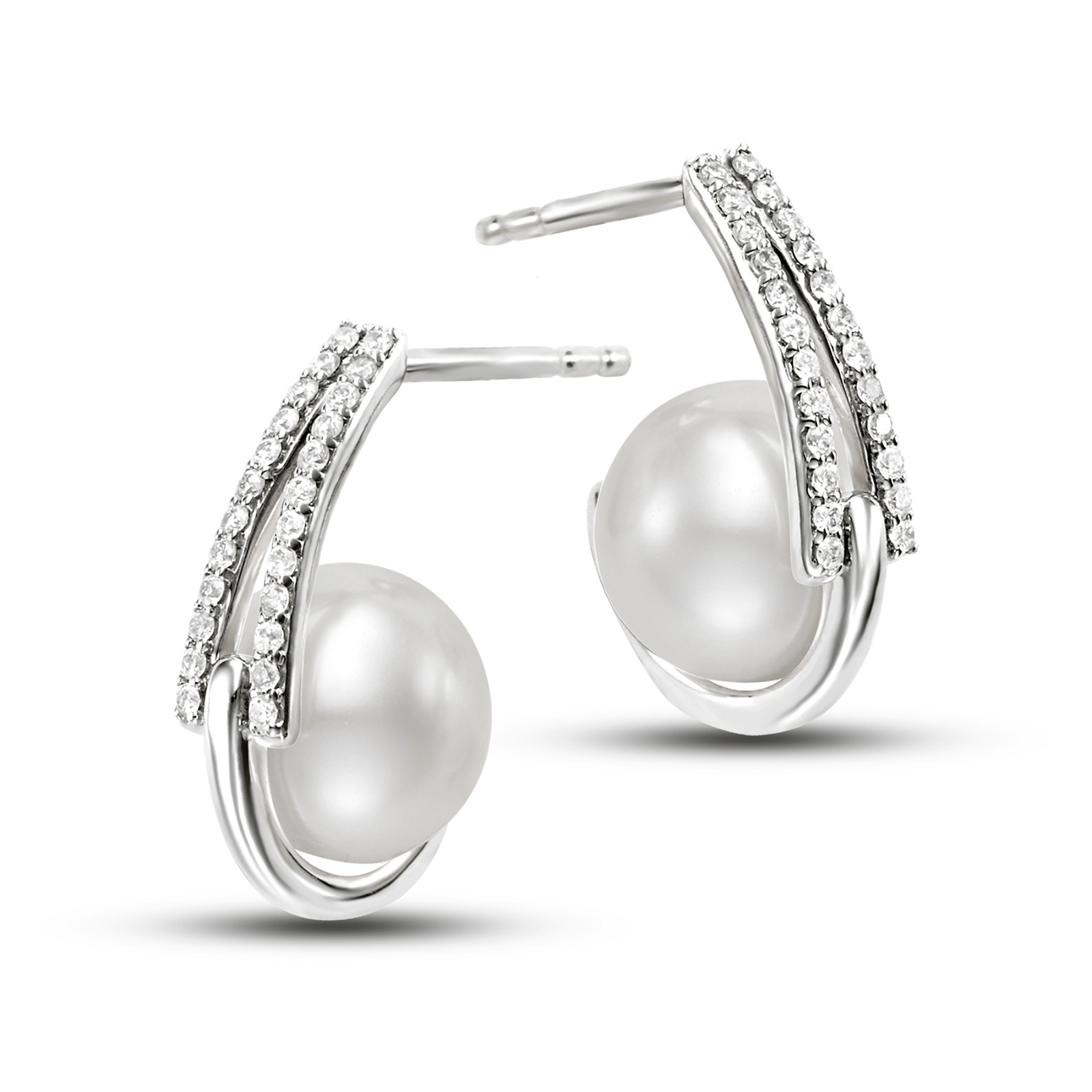 mastoloni geometric diamond pearl hoop earrings in white gold