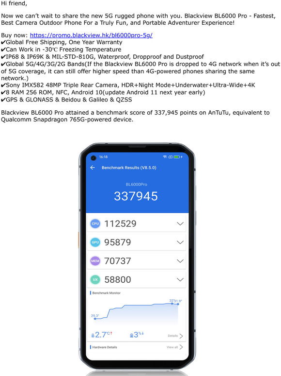 Blackview Shark 8 Antutu benchmark score results