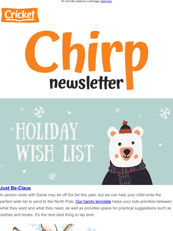 Chirp: Holiday Wishlist, Sparkly Snow Activity, Meowy Christmas, & More!
