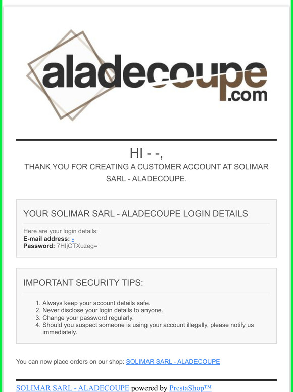 [SOLIMAR SARL - ALADECOUPE] Welcome!