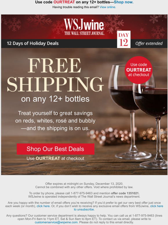 WSJ Wines Extended till midnight your FREE shipping Milled