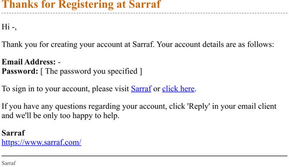 Thanks for Registering at Sarraf