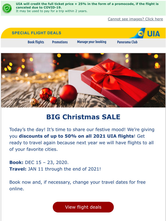 Big Christmas SALE – Save Up To 50% On All 2021 Flights