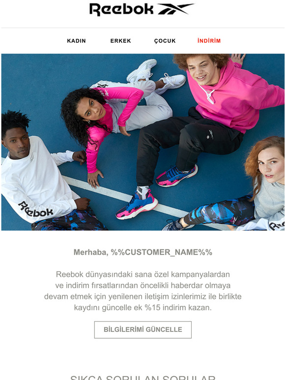 Reebok E-Bülten Kaydını Güncelle %15 Ek İndirim Kazan!