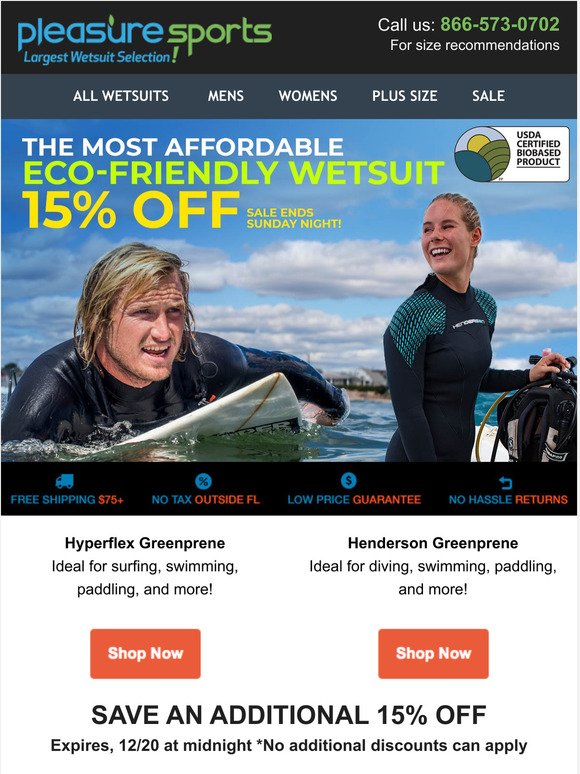15% Off Greenprene - Eco Friendly Wetsuits