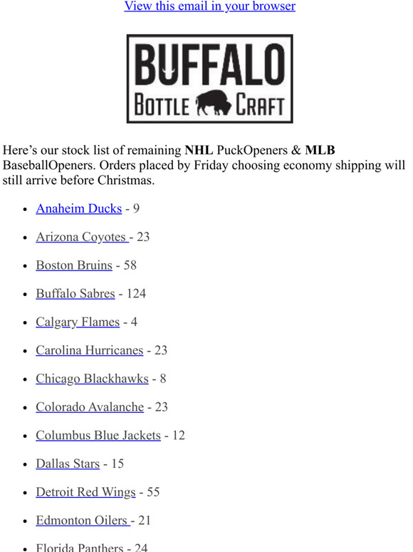 MLB & NHL Bottle Opener Stock List - Almost Sold Out