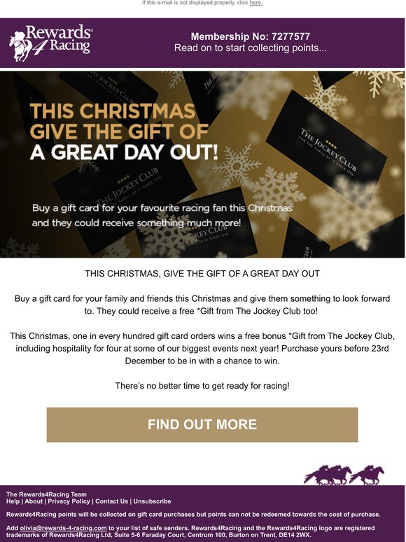 Give the gift of a great day out with a Jockey Club gift card