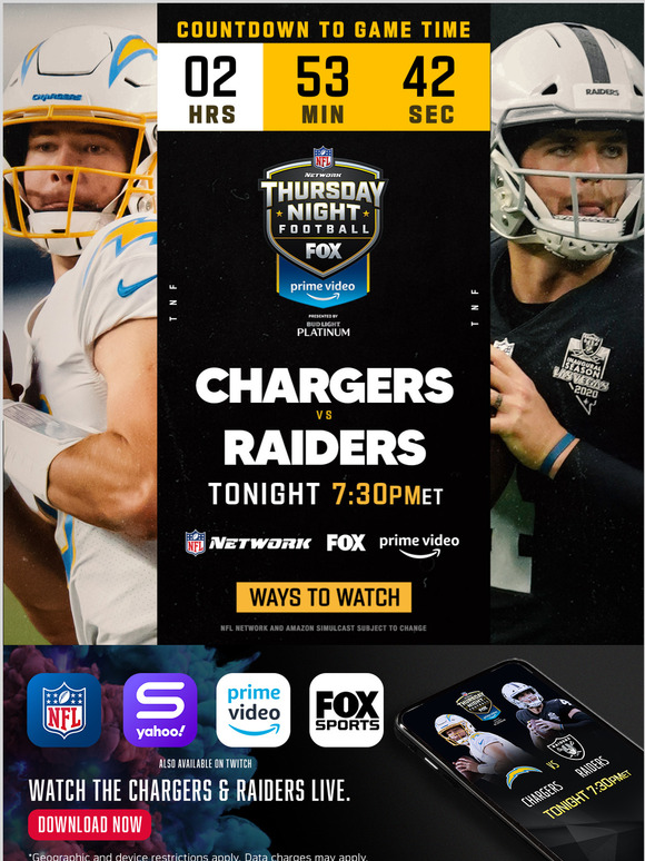 Nfl Game Pass Europe Chargers Vs Raiders Live Tonight At 7 30pmet On Nfl Network Fox Prime Video Milled