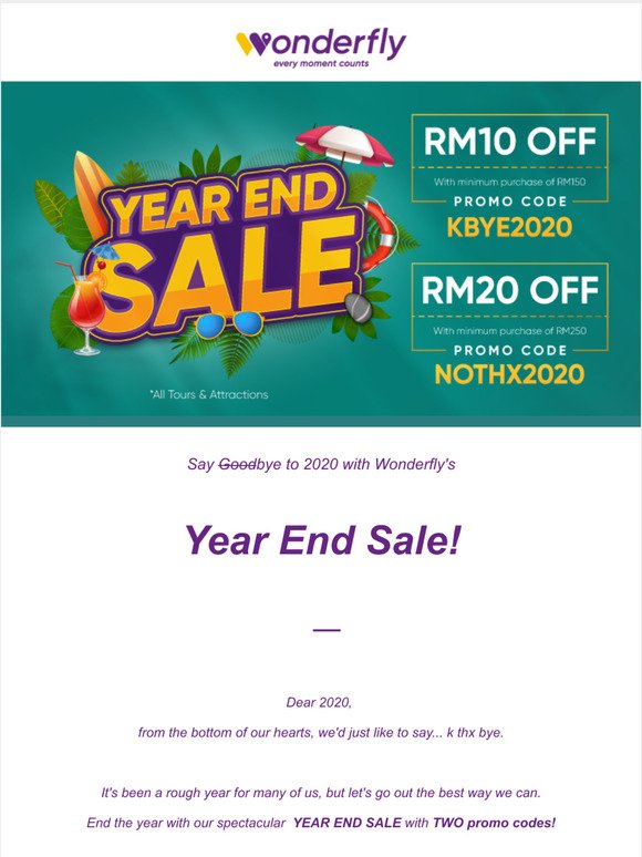 Wonderfly's YEAR END SALES is here! Enjoy RM20 OFF on all tours & attractions!