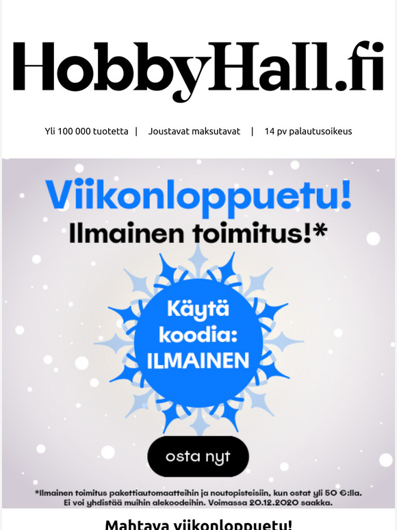 Hobby Hall FI: Hyödynnä ilmainen toimitus tänä viikonloppuna! | Milled