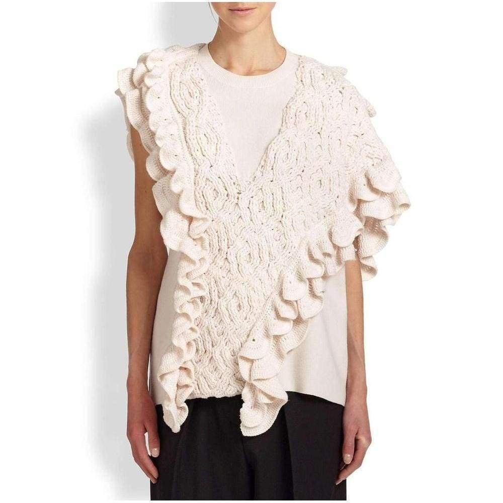 Image of Wool Crochet Ruffle Sleeveless Knit Sweater Vest