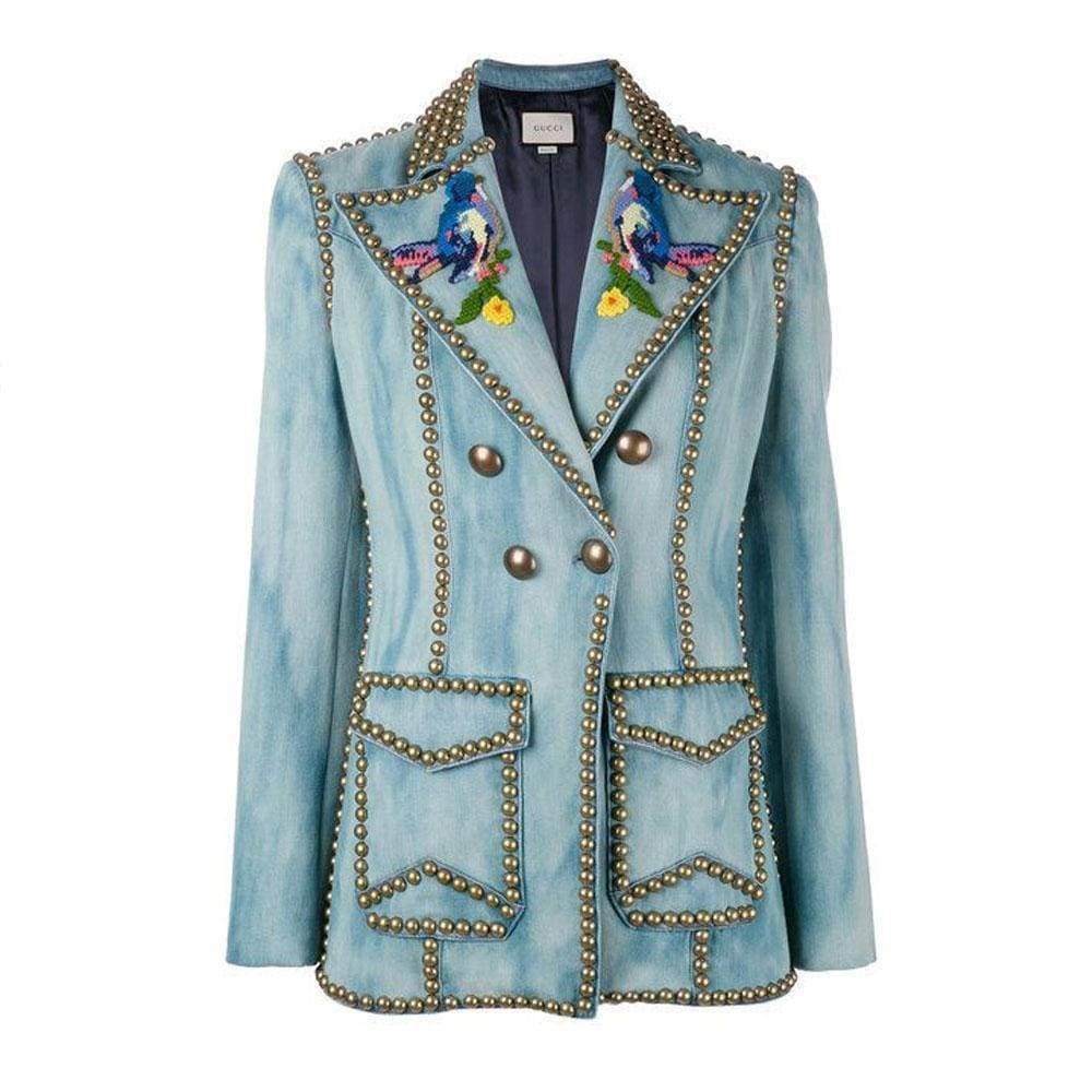Image of Embroidered Denim Jacket with Studs