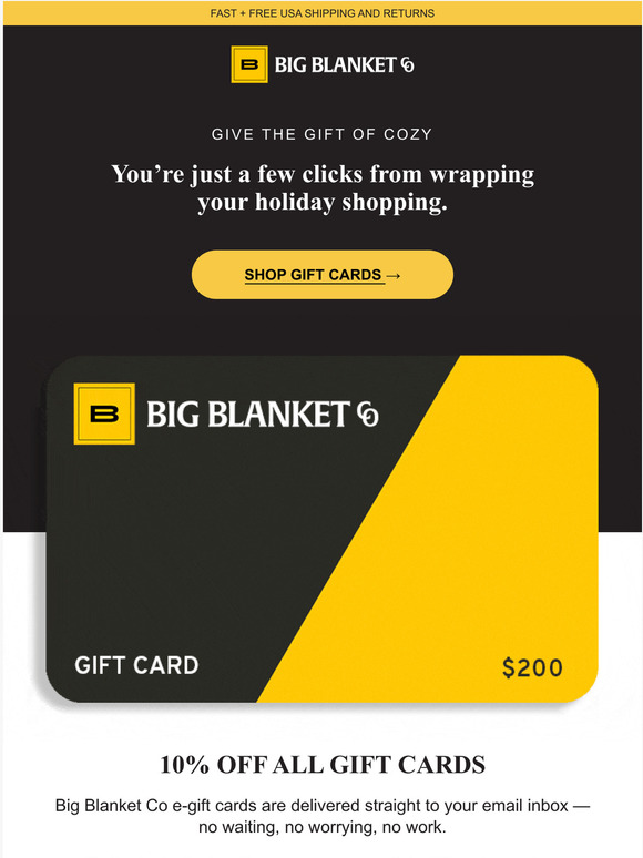 Big Blanket Co GIFT CARDS 10 OFF Milled