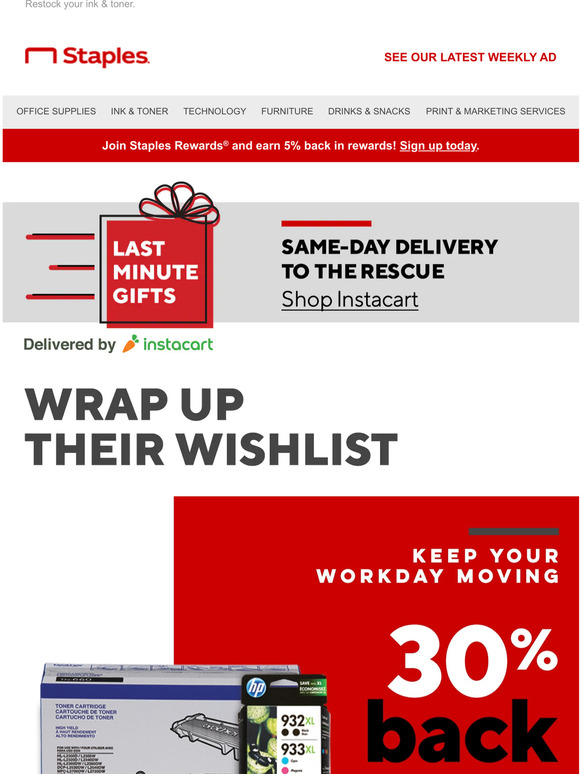 Staples Rewards exclusive Earn 30 back. Milled