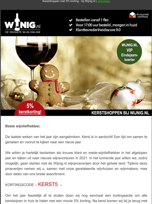 Kerstshoppen met 5% korting bij Wijnig.nl!
