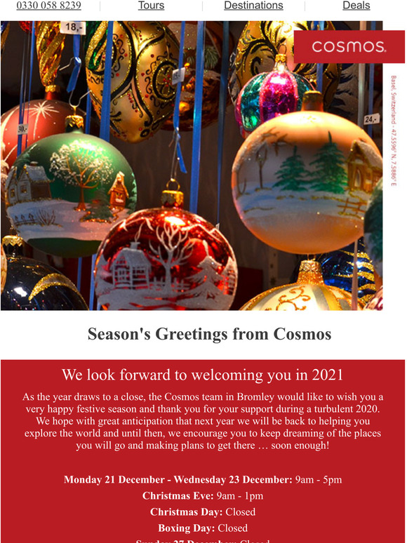 Cosmos Holidays Email Newsletters Shop Sales, Discounts, and Coupon Codes