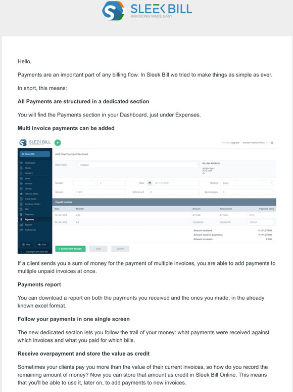 Managing payments is a breeze in Sleek Bill