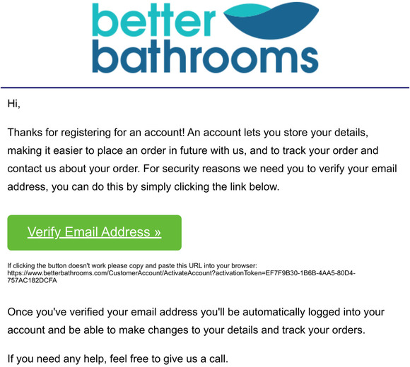 Please verify your email address to access your betterbathrooms account