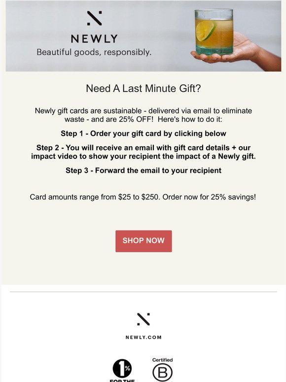 Gift cards with an impact - 25% off