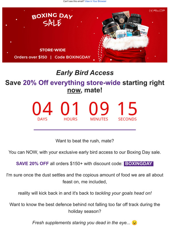 Elite Supps Beat The Rush On Storewide Savings, friend! Milled