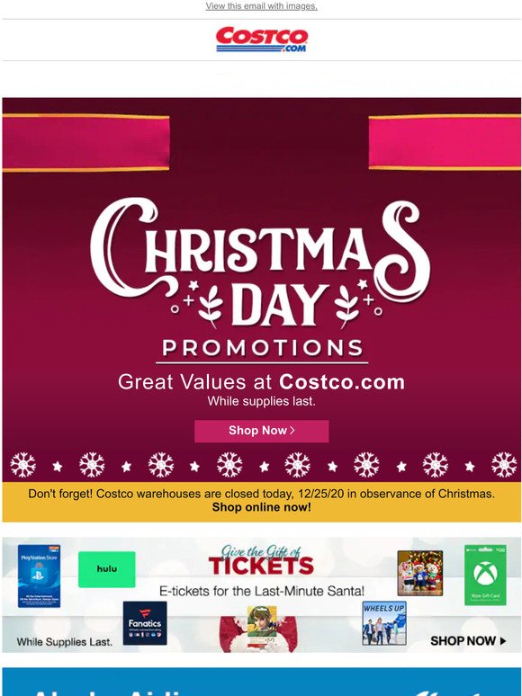 Costco Happy Holidays from Shop Christmas Day Promotions
