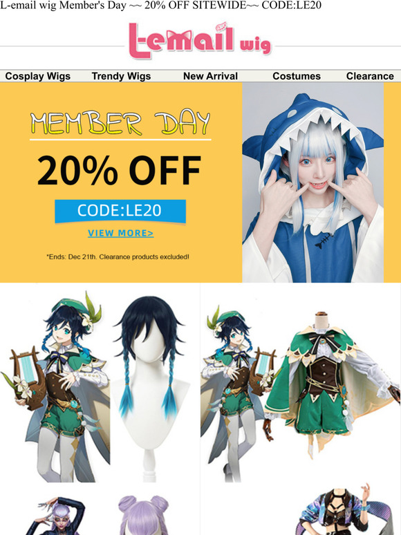 20% OFF Sitewide! L-email wig Member Day SALE