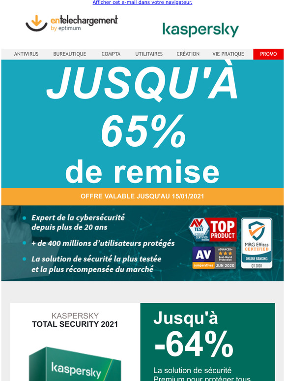 Jusqu'à 65% de remise immédiate sur Kaspersky