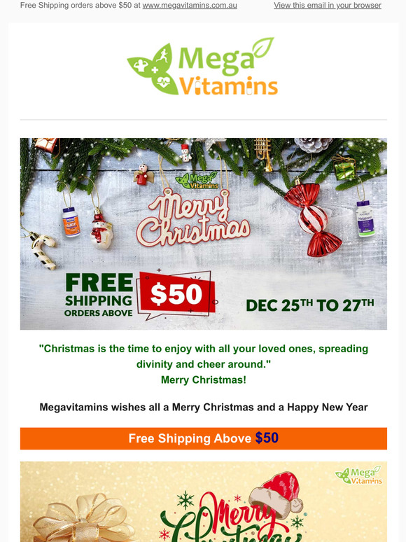 Free Shipping Orders Above $50 - Merry Christmas