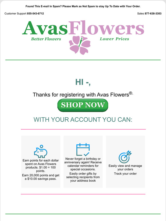 -here's your Avas Flowers account info!