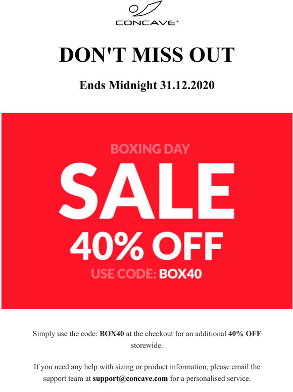 The Boxing Day Sale Ends Midnight 31.12.2020