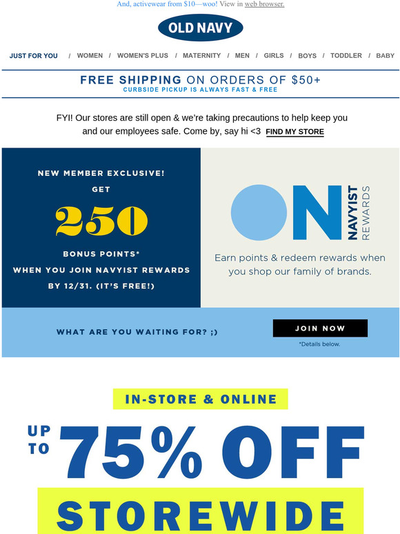 Old Navy: 2 reasons to be excited: up to 75% off storewide + our free ...