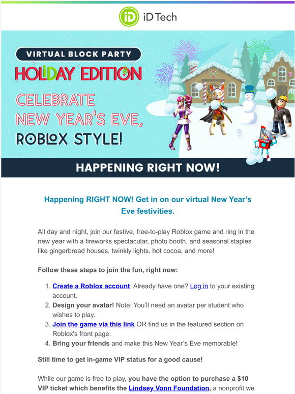 Id Tech Happening Now Ring In The New Year Roblox Style Milled - how to make roblox game go to night and day