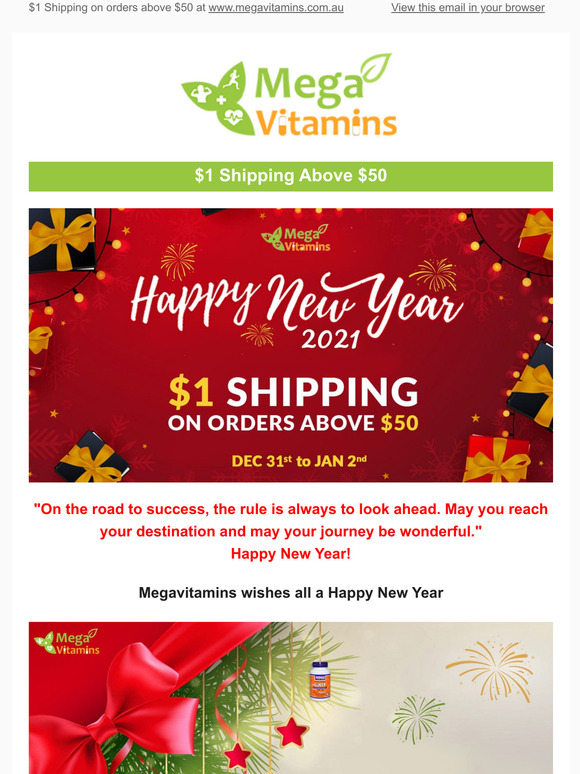$1 Shipping On Orders Above $50 - Happy New Year
