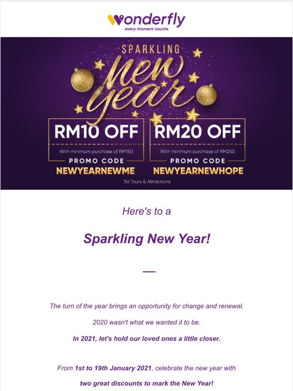 Here’s to a SPARKLING NEW YEAR! Move into 2021 with great DISCOUNTS from Wonderfly!