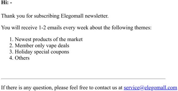 Elegomall: Subscription success notification