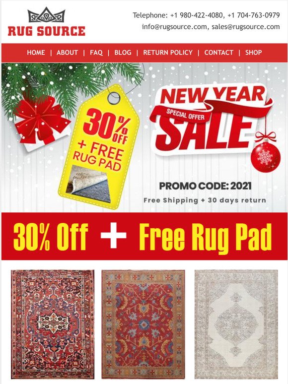 Happy New Year❤️ Year-End Sale Starts Now! Extra 30% OFF Plus Free Rug pad- Up to 85% Off on Clearance!! Celebrate 2021 with Adding a New Rug to your Home
