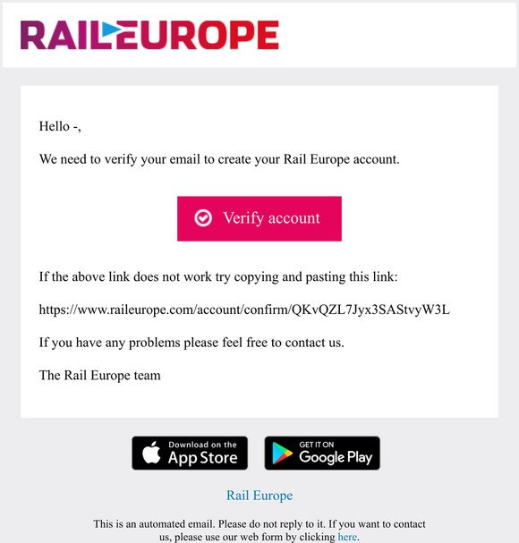 Rail Europe: Confirm your email