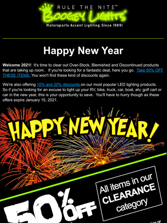 Happy New Year!  50% Off Clearance Sale.