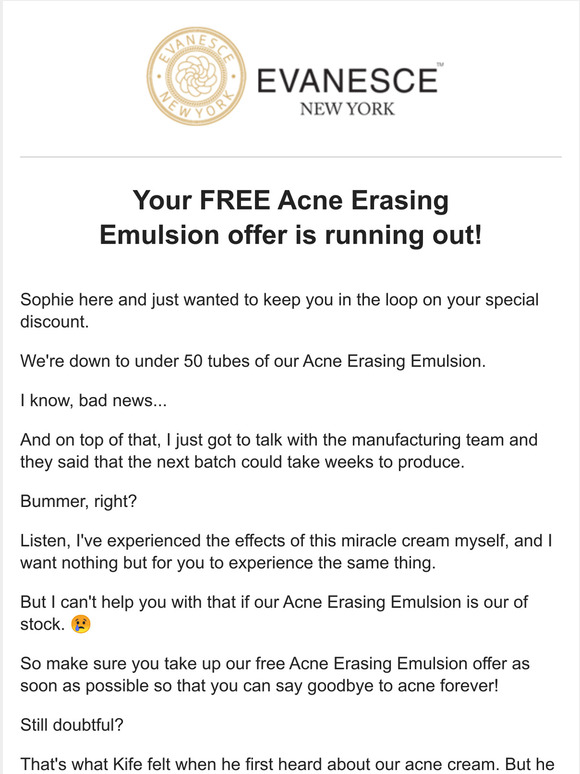 Your FREE Acne Erasing Emulsion is ending soon!